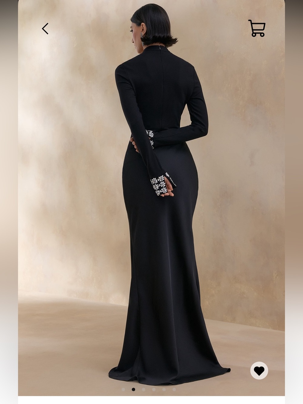 Club L London Black Long-Sleeve Draped Evening Gown with Embellished Cuffs - Picture 2 of 8
